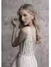 Sleeveless V Neck Beaded Ivory Lace V Back Wedding Dress